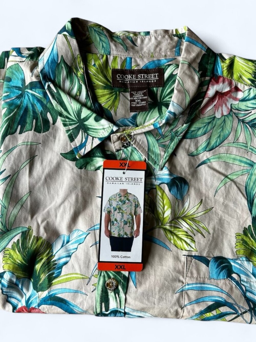 Cooke Street Men's short Sleeve Aloha Hawaiian Shirt Cotton Floral Tan Size 2XL